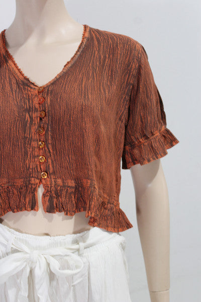 Rayon Crepe Cropped Frill Top