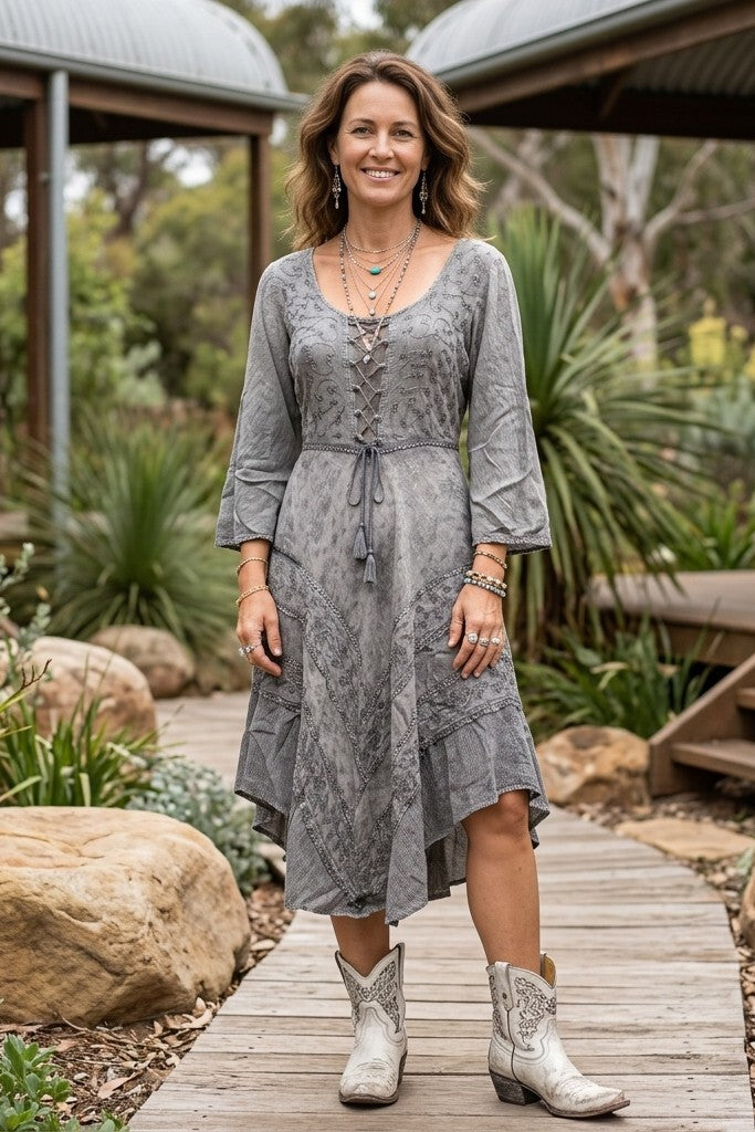 Lace Up Stevie Dress Long Sleeves - Paragraff