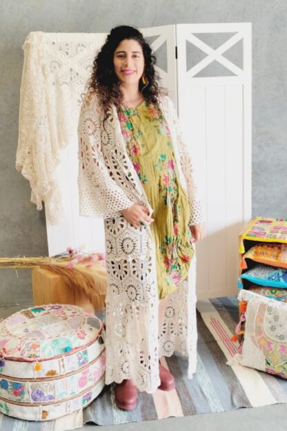 Crochet Maxi Length Cardi w Bell Sleeves