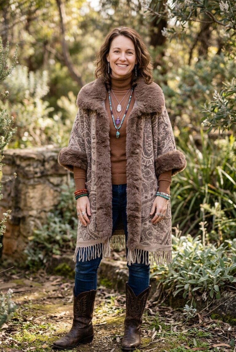 Faux Fur Fringe Shawl With Long Fur Trim