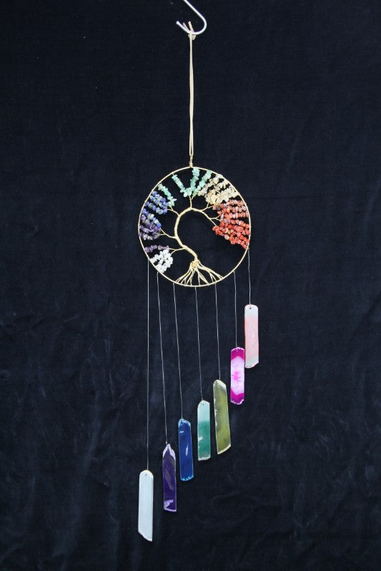 WINDCHIME TREE OF LIFE CHAKRA GEMSTONE WITH AGATE SLICES 15CM
