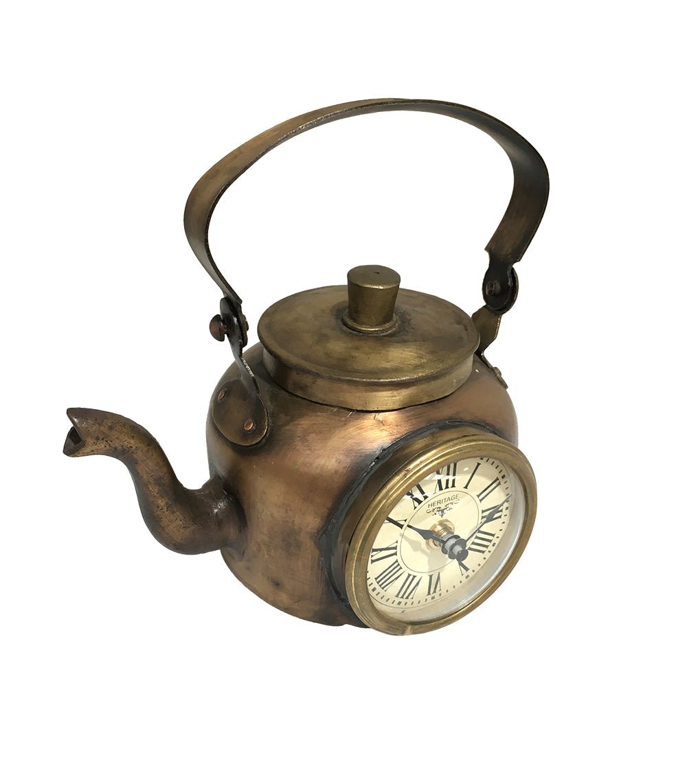 Table Clock - Old Brass Tea Kettle - ( TC109 ) - Vintage World Australia - 5