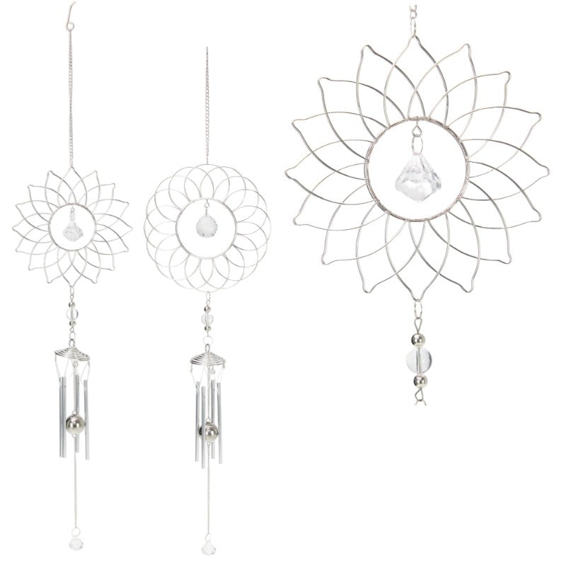 WINDCHIME SILVER ROUND FLOWER WITH CRYSTAL 85CM 2 ASST UNIT 2