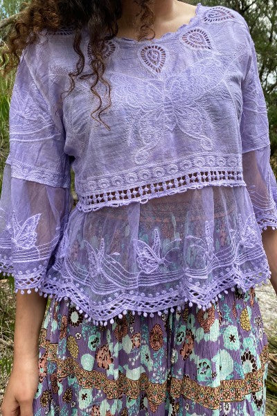 Butterfly Tulle Emb Midriff Frill Top