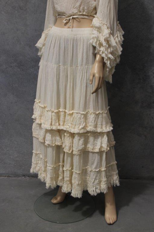 Calico Fringe and Ruffle Trim Maxi Skirt