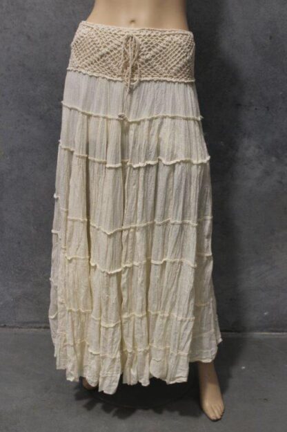 Crochet Yoke Cotton Tier Skirt CREAM