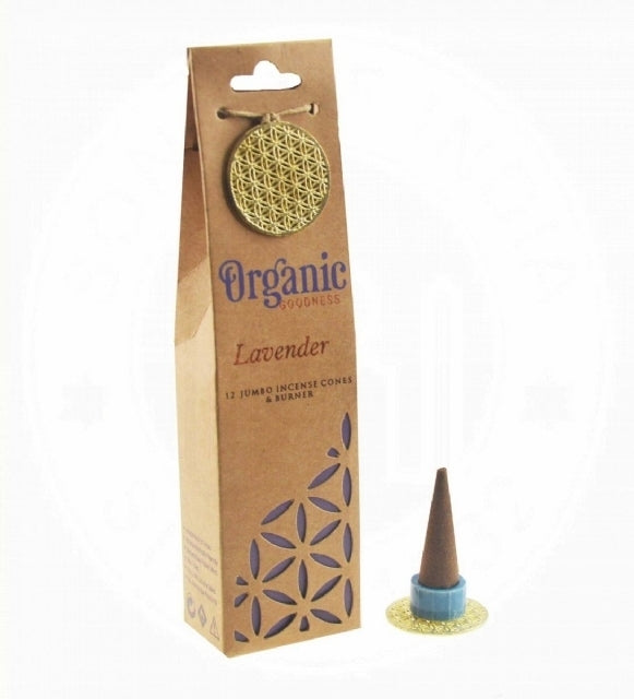 INCENSE ORGANIC GOODNESS JUMBO CONES LAVENDER 12PCE