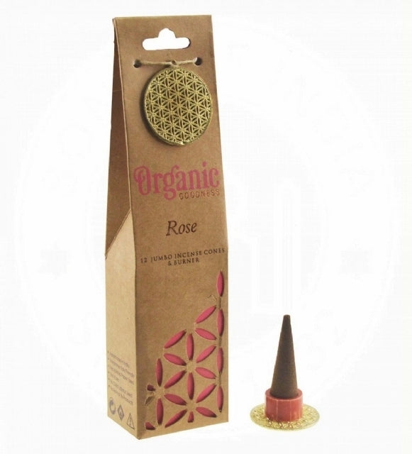 INCENSE ORGANIC GOODNESS JUMBO CONES ROSE 12pc