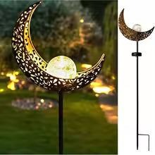 Solar Garden Lights Outdoor Decor,Moon Fairy Crackle Glass
