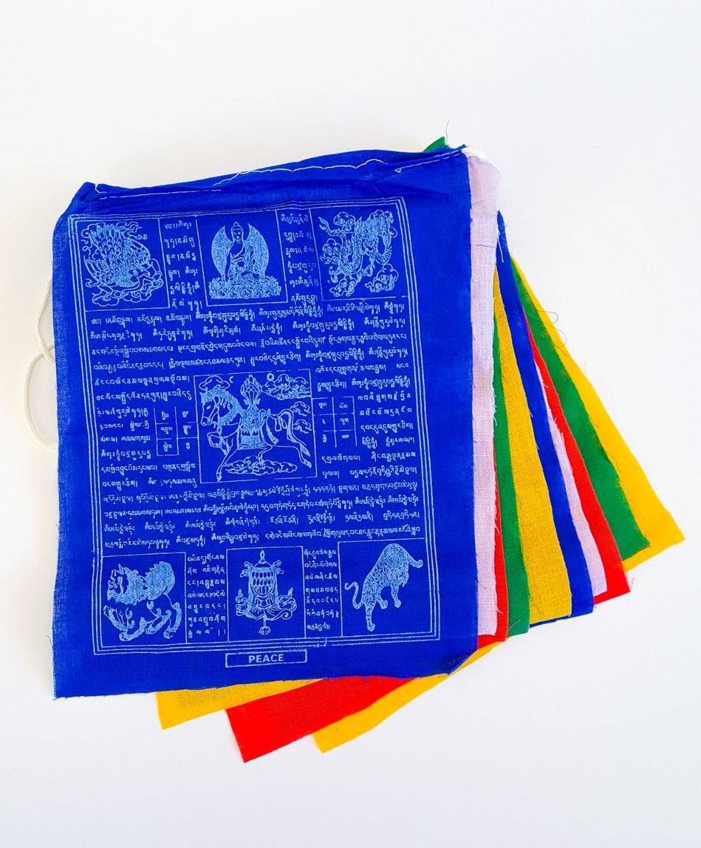 COTTON PRAYER FLAGS - COLOURFUL SCRIPT