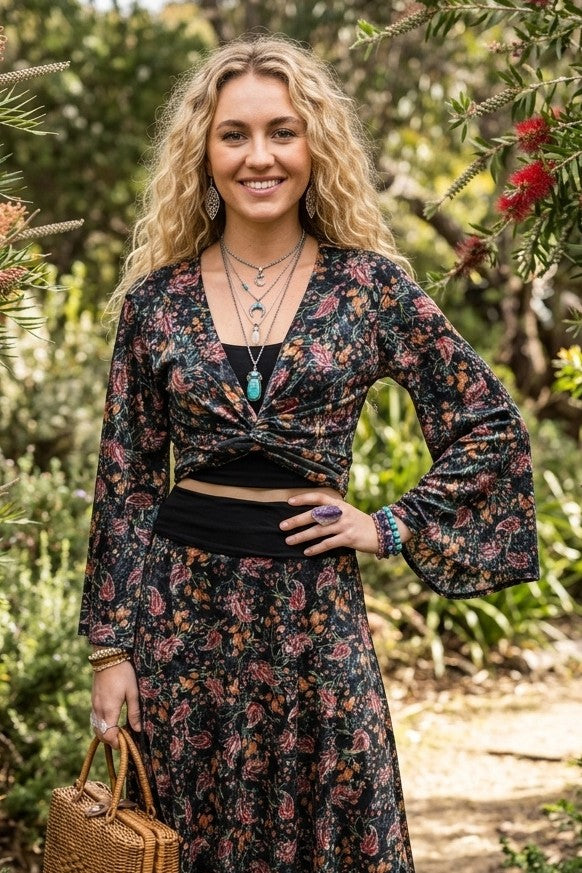 Mod Stretch Velour Wrap Kabaya Top