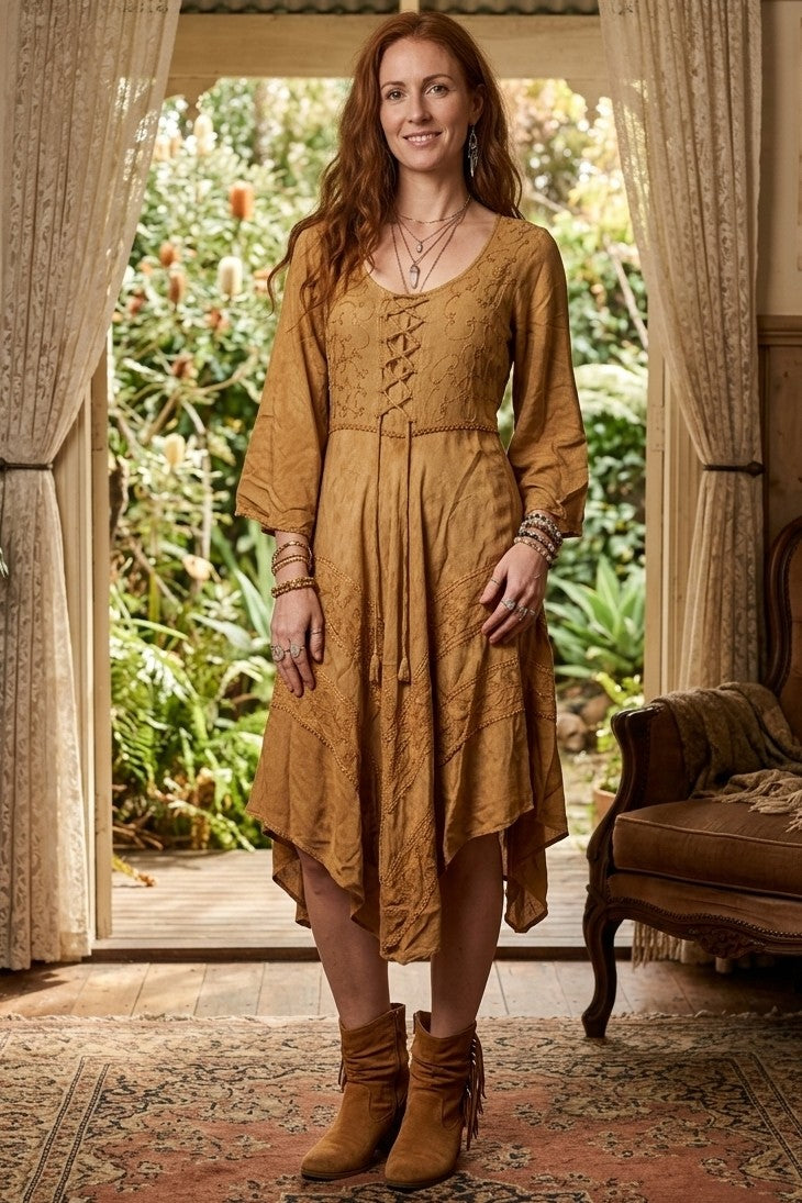 Lace Up Stevie Dress Long Sleeves - Paragraff