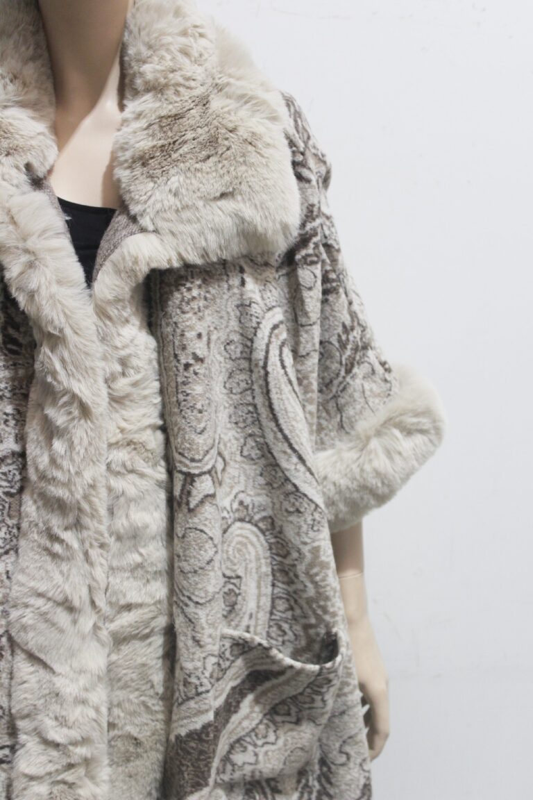 Faux Fur Fringe Shawl With Long Fur Trim