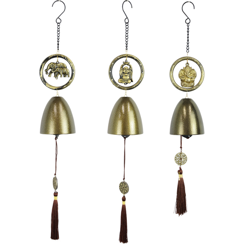 WINDCHIME GANESH, ELEPHANT, BUDDHA BELL 55CM 3 ASSTD UNIT 3