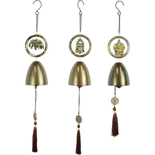 WINDCHIME GANESH, ELEPHANT, BUDDHA BELL 55CM 3 ASSTD UNIT 3