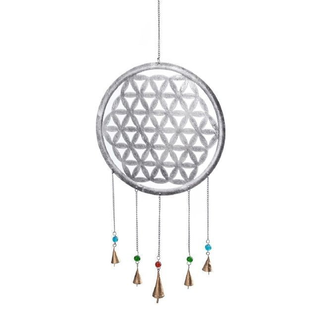 HANGER BELL FLOWER OF LIFE SILVER FINISH 33CM