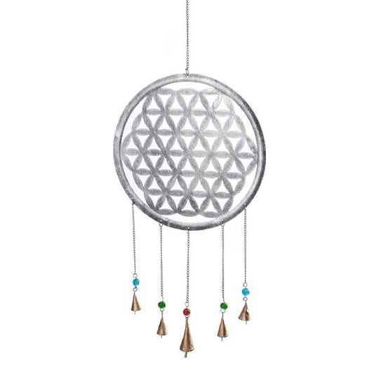 HANGER BELL FLOWER OF LIFE SILVER FINISH 33CM