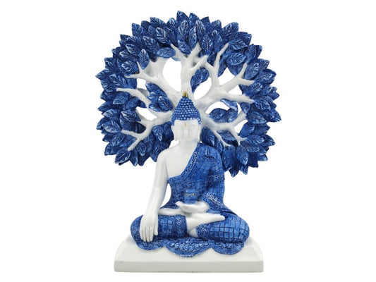 RULAI BUDDHA ON TREE OF LIFE BLUE & WHITE 25CM UNIT 2