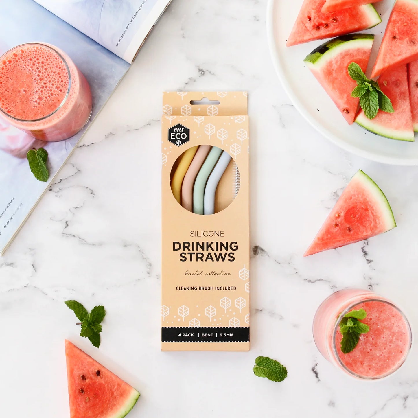 Ever Eco Silicone Straws Bent Pastel Collection 4pk