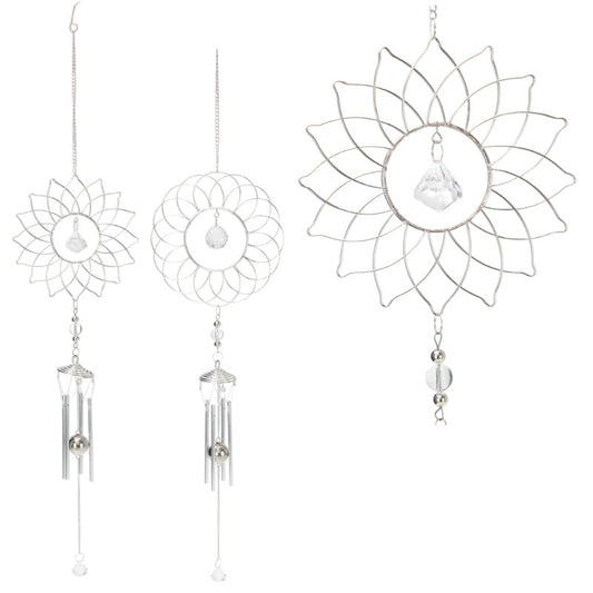 WINDCHIME SILVER ROUND FLOWER WITH CRYSTAL 85CM 2 ASST UNIT 2