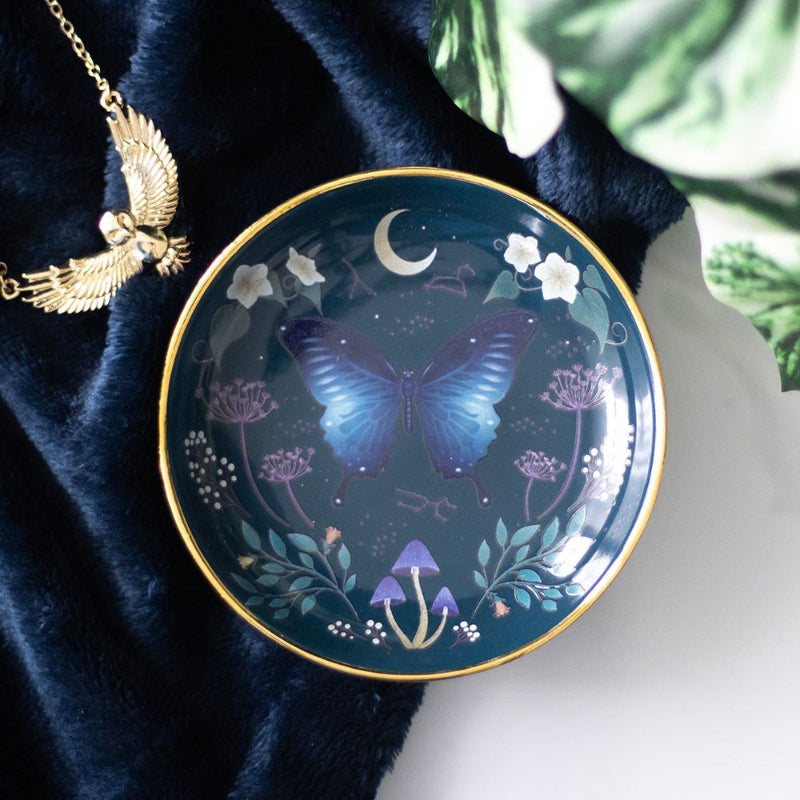 CERAMIC ROUND TRINKET DISH MIDNIGHT MOTH