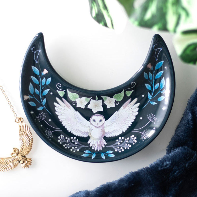 CERAMIC CRESCENT MOON TRINKET DISH NIGHT OWL