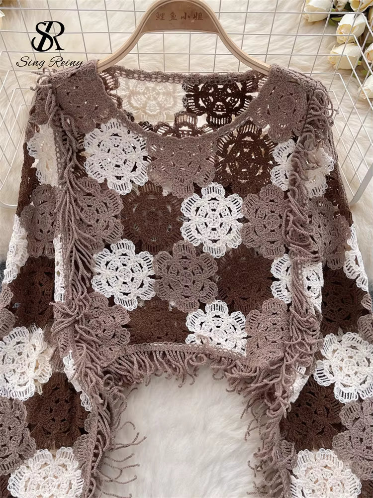 Tassels Knit Hollow Out Tops Hook Flower