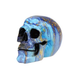 SKULL BLUE AND GOLD MARBLE FINISH 18CM