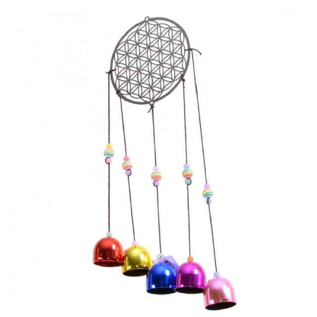 WINDCHIME FLOWER OF LIFE WITH COLOURFUL BELLS 75CM