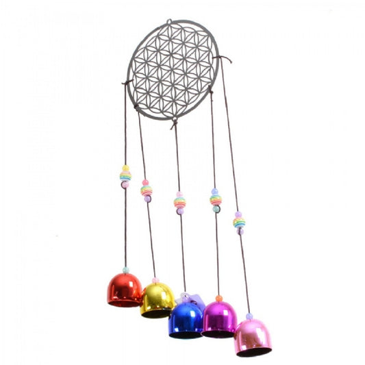 WINDCHIME FLOWER OF LIFE WITH COLOURFUL BELLS 75CM