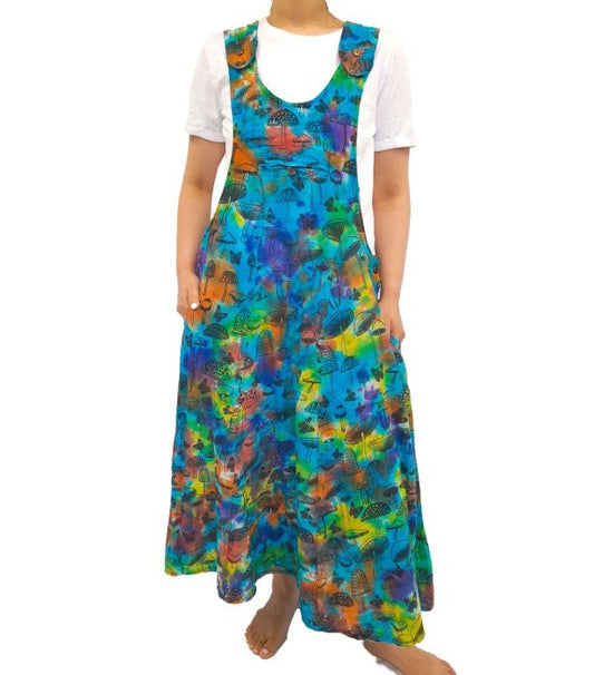 Rainbow Mushroom-Long Pinafore Dress