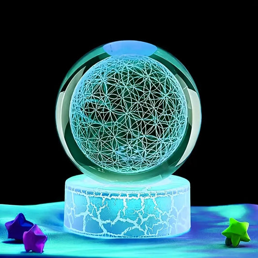 Glass Globe Night Light - USB Powered, Color-Changing LED Base, Indoor/Outdoor Decorative Ornament, Ideal for Graduation & Earth Day Gifts, Indoor Lighting | Elegant Decor Piece | Intricate Design, Light Decor