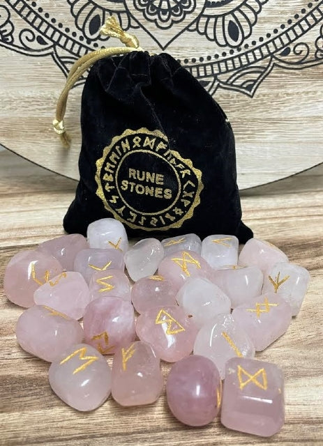RUNE STONES ROSE QUARTZ IN VELVET POUCH