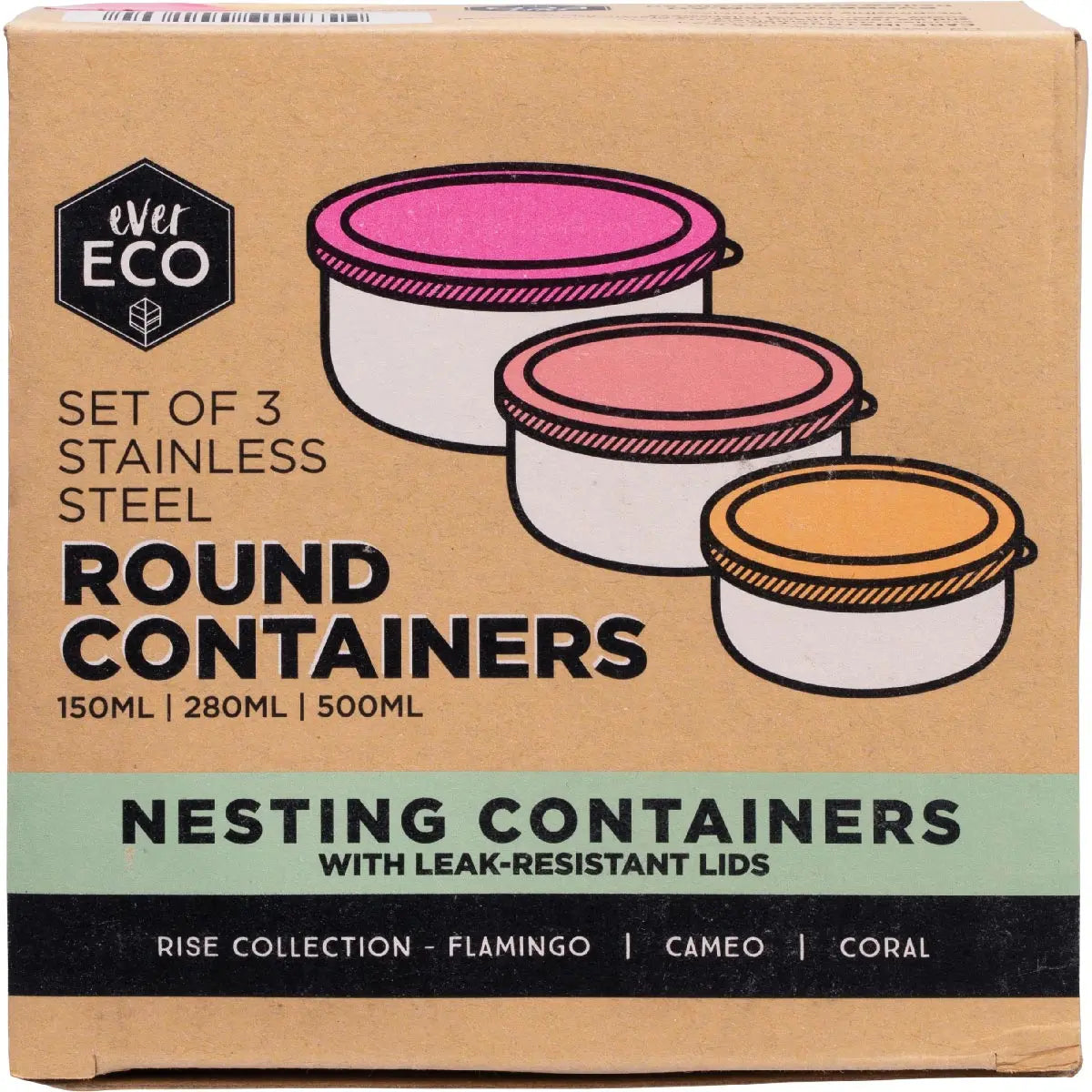 Ever Eco Stainless Steel Round Containers // Rise Leak Resistant